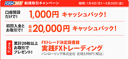 インヴァスト証券のくりっく365、口座開設だけで【現金1,000円】プレゼント