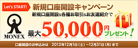 マネックス証券の新規口座開設キャンペーン