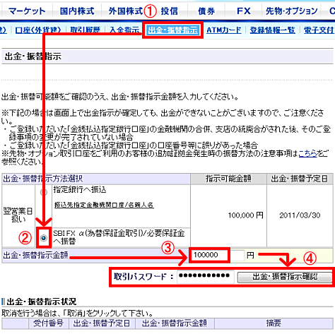 SBI証券の証券総合口座からFX口座に振り替える方法