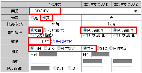 マネックス証券の大証FX注文フォーム