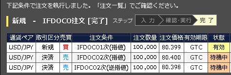新規-IFDOCO注文[完了]画面