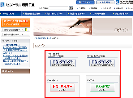 セントラル短資の取引画面