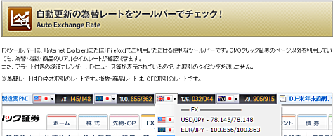 GMOクリック証券のFX専用ツールバー