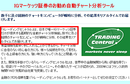 IGマーケッツ証券の自動チャート分析ツール「トレーディングセントラル」