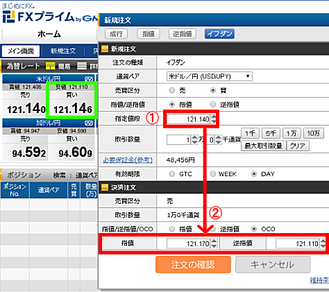 IFO注文の入力フォーム