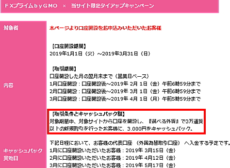 FXプライムのキャッシュバックキャンペーン詳細