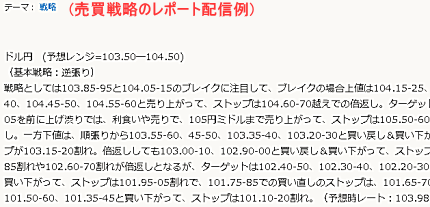 インヴァスト証券の売買戦略レポート配信例