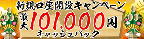 新規口座開設キャンペーンで、最大101,000円キャッシュバック!