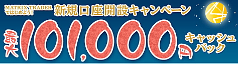 新規口座開設キャンペーンで、最大101,000円キャッシュバック!