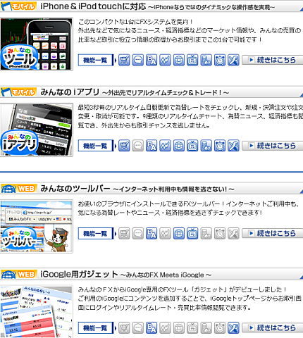 みんなのFX おもな投資支援ツール