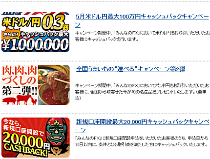 みんなのFXで実施していた過去のキャンペーン