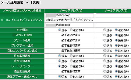 マネックス証券のメール通知設定